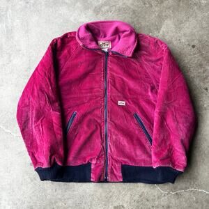 VINTAGE 80S CORDUROY JACKET SKI PINK WOMENS LARGE ZIP COMFORTABLE